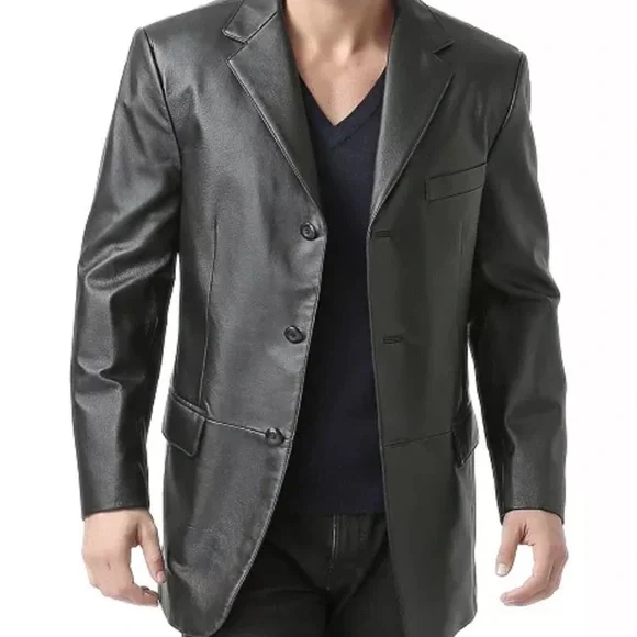 BGSD Men's Black Genuine Leather Blazer Jacket Size 2XL NWT - Picture 1 of 10